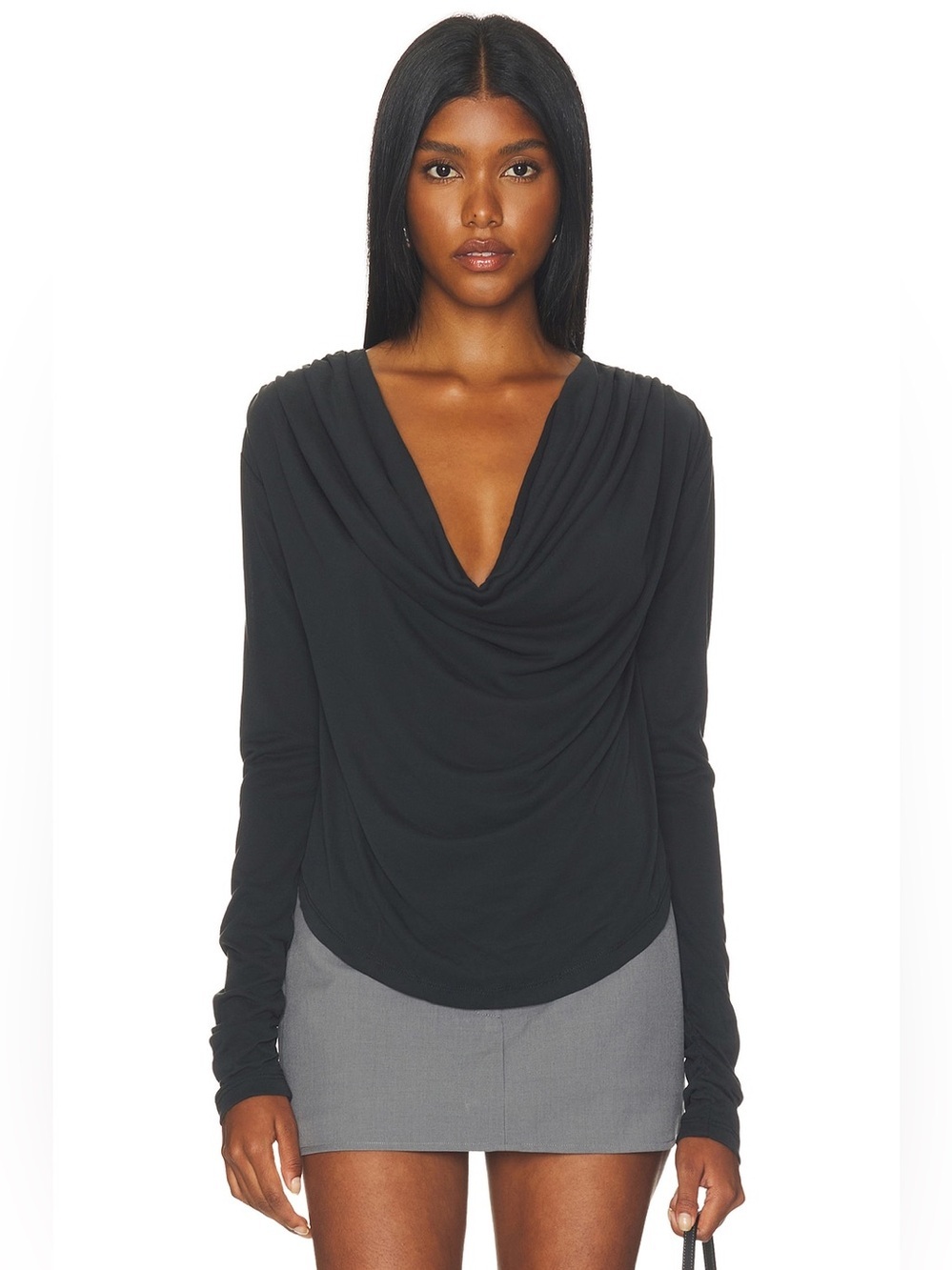 Free People Jane Draped Long Sleeve Top in Black